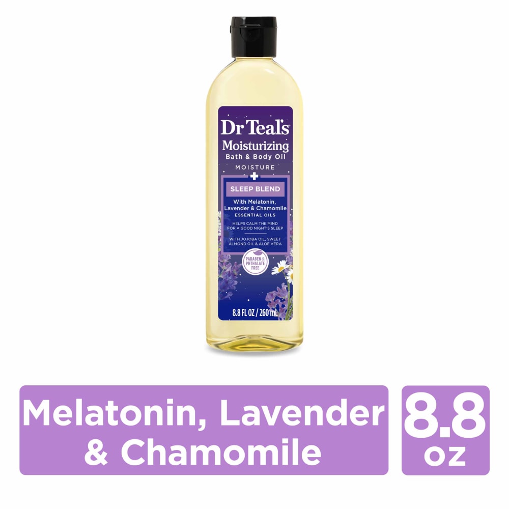 Dr Teal's Moisturizing Bath & Body Oil Sleep Blend Bath & Body Oil with Melatonin, Lavender & Chamomile By Dr Teal's - 8.8 oz Dr Teal's Moisturizing Bath & Body Oil Sleep Blend Bath & Body Oil with Melatonin, Lavender & Chamomile By Dr Teal's - 8.8 oz