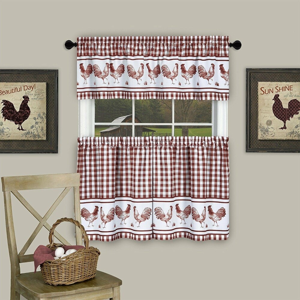 Kate Aurora Barnyard Rooster Kitchen Curtain Set 58 in. W x 36 in. L Burgundy 58 in. W x 36 in. L Gerbes Super Markets