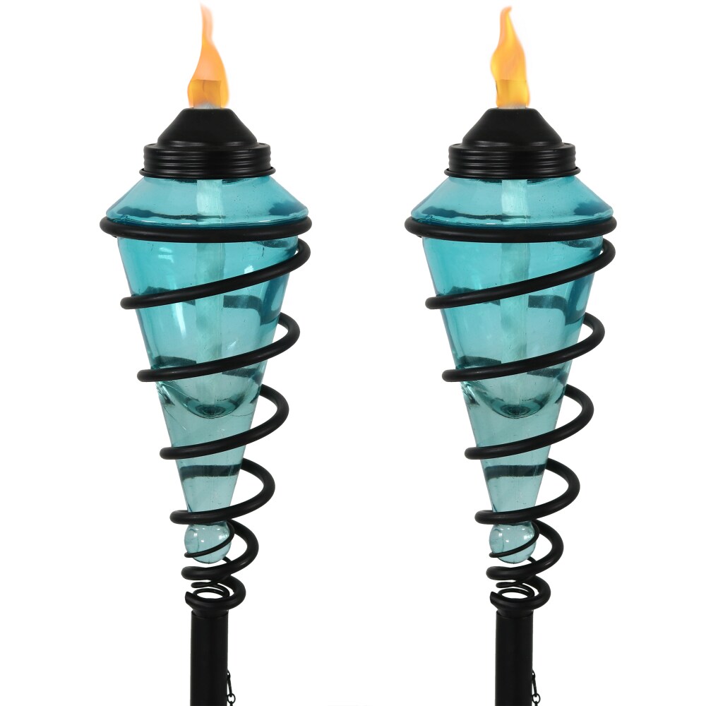 Sunnydaze 2-in-1 Metal Swirl with Blue Glass Outdoor Lawn Torch - Set of 2 Sunnydaze 2-in-1 Metal Swirl with Blue Glass Outdoor Lawn Torch - Set of 2