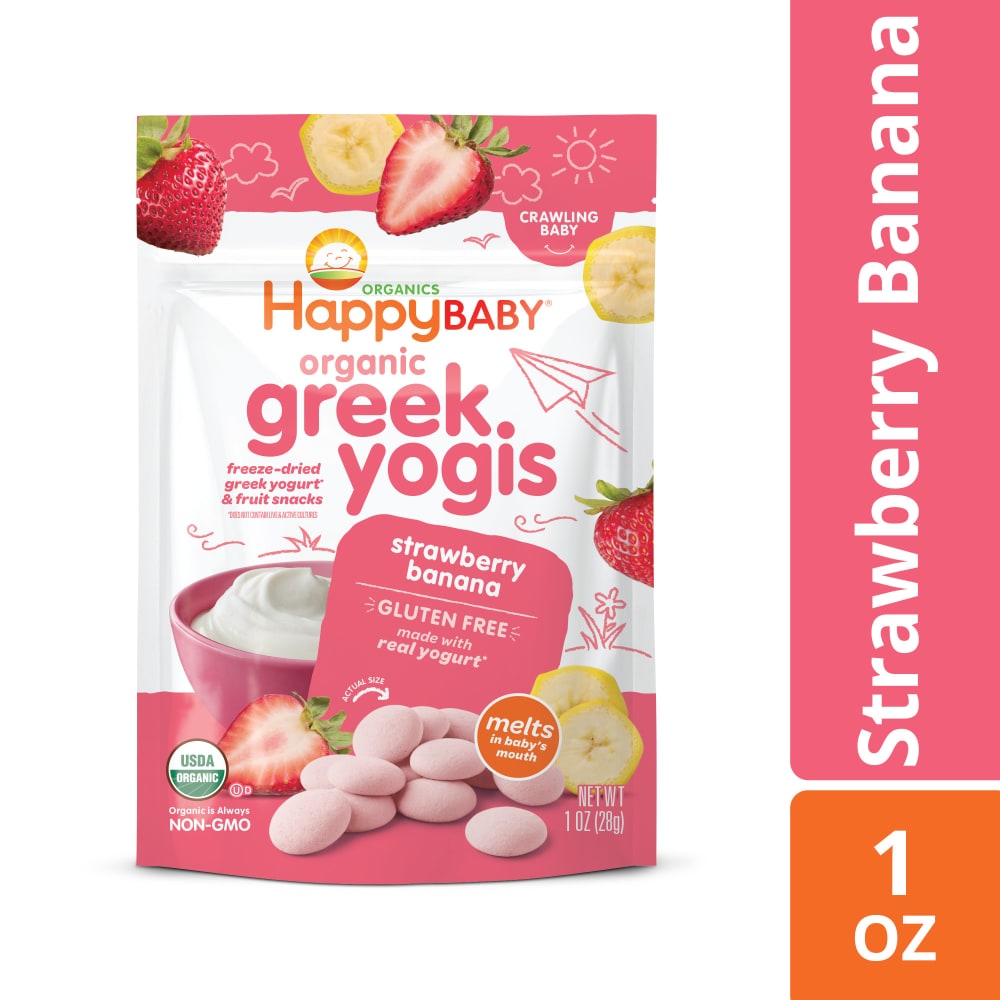 Happy Baby Organic Greek Yogis Freeze-Dried Greek Yogurt & Fruit Snacks Strawberry Banana Bag, 1 fl oz Happy Baby Organic Greek Yogis Freeze-Dried Greek Yogurt & Fruit Snacks Strawberry Banana Bag, 1 fl oz