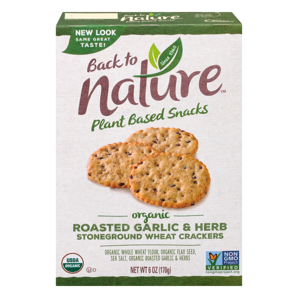 Back To Nature Organic Roasted Garlic Herb Stoneground Wheat Crackers 6 Oz Pay Less Super Markets