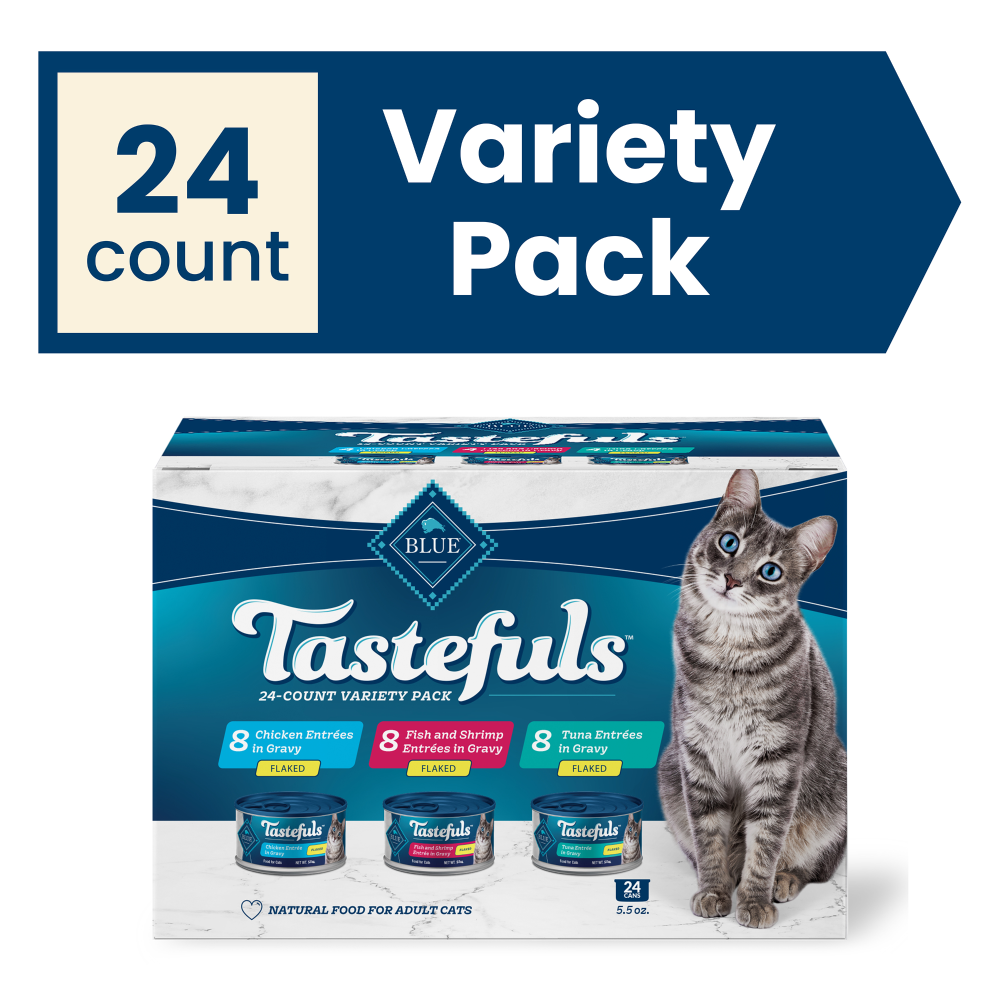 Blue Buffalo Tastefuls Adult Natural Flaked Variety Pack with Tuna, Chicken, and Fish & Shrimp Entrees in Gravy Wet Cat Food