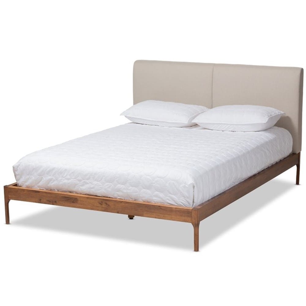 Baxton Studio Aveneil Mid-Century Modern Beige Fabric Upholstered Walnut Finished Full Size Platform Bed Baxton Studio Aveneil Mid-Century Modern Beige Fabric Upholstered Walnut Finished Full Size Platform Bed