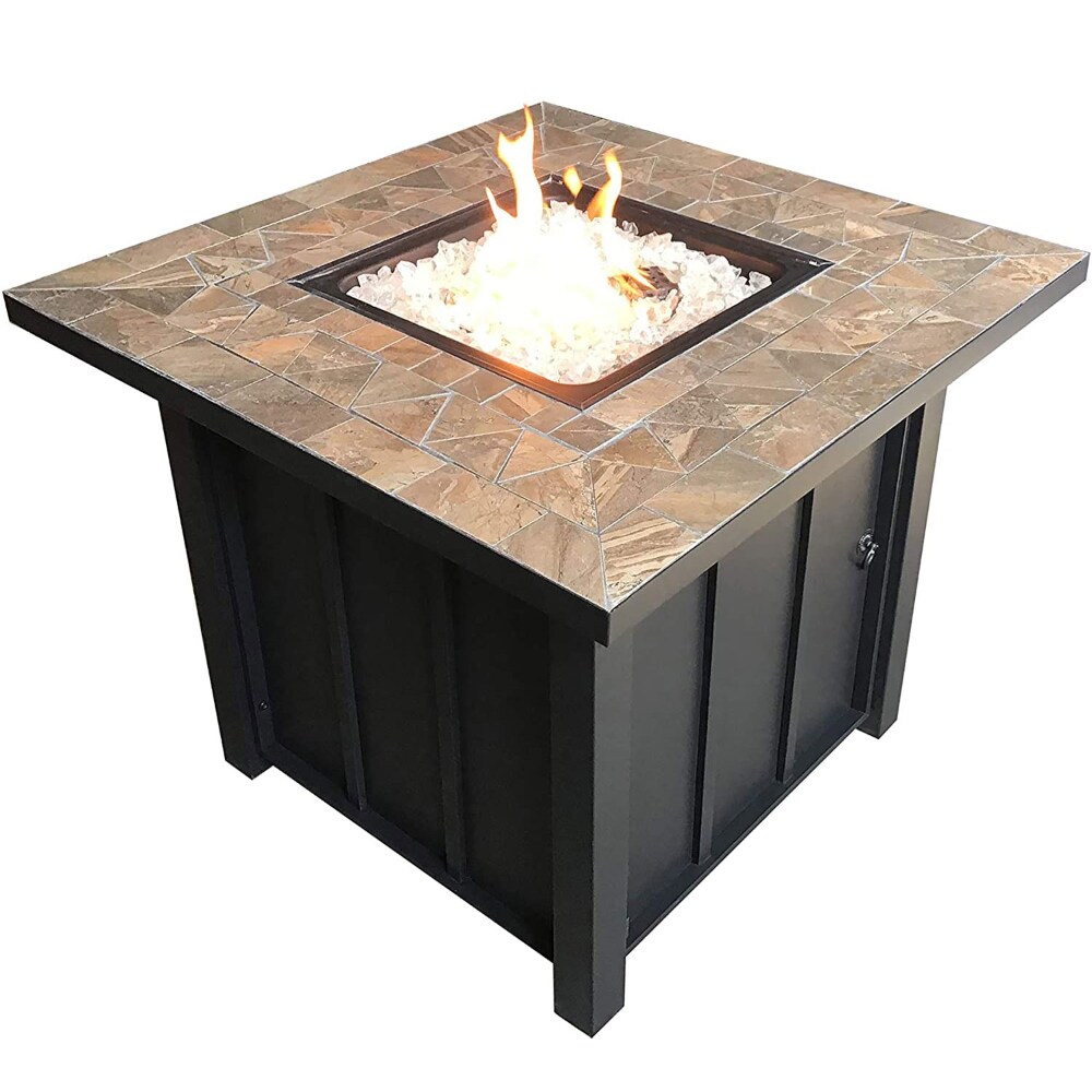 Hiland AFP STT Outdoor 30 In Square Tile Table Top Propane Fire Pit Fire Glass 1 Piece Baker s