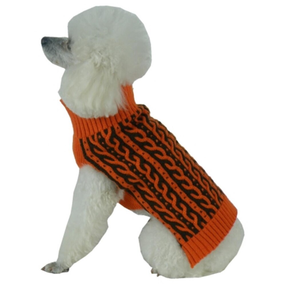 Pet Life Harmonious Dual Color Orange & Brown Weaved Heavy Cable Knitted Dog Sweater Pet Life Harmonious Dual Color Orange & Brown Weaved Heavy Cable Knitted Dog Sweater