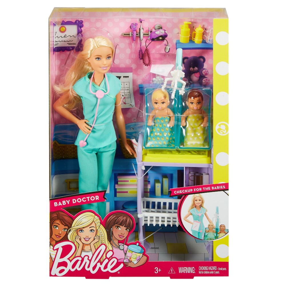 barbie baby doctor doll & playset