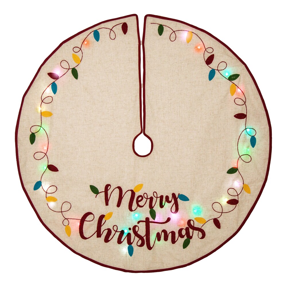 King Soopers Glitzhome Led Embroidered Merry Christmas Tree Skirt Light Brown 48 In