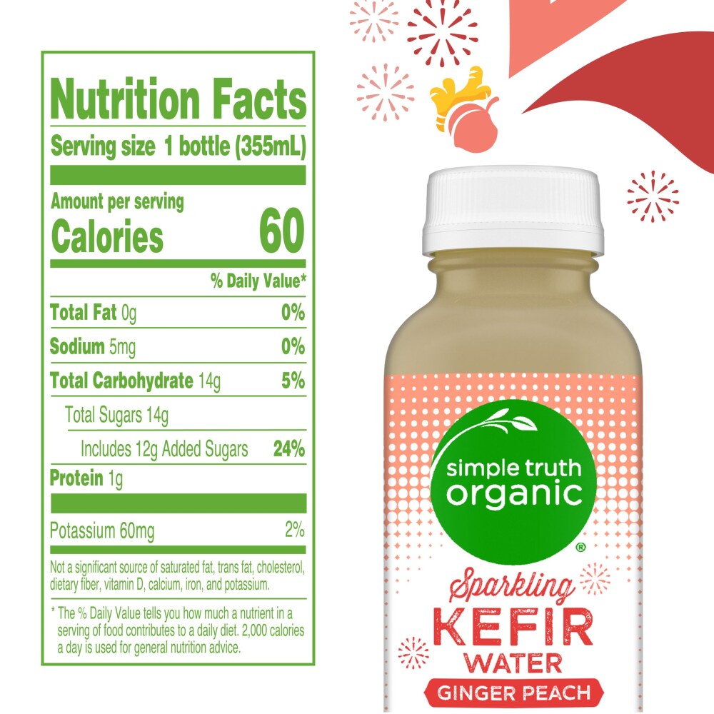 Kroger Simple Truth Organic Sparkling Probiotic Ginger Peach Kefir Water Drink 12 Fl Oz