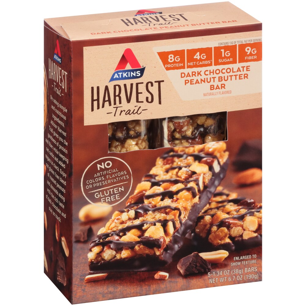 Qfc Atkins Harvest Trail Dark Chocolate Peanut Butter Snack Bars 5 Count 6 7 Oz