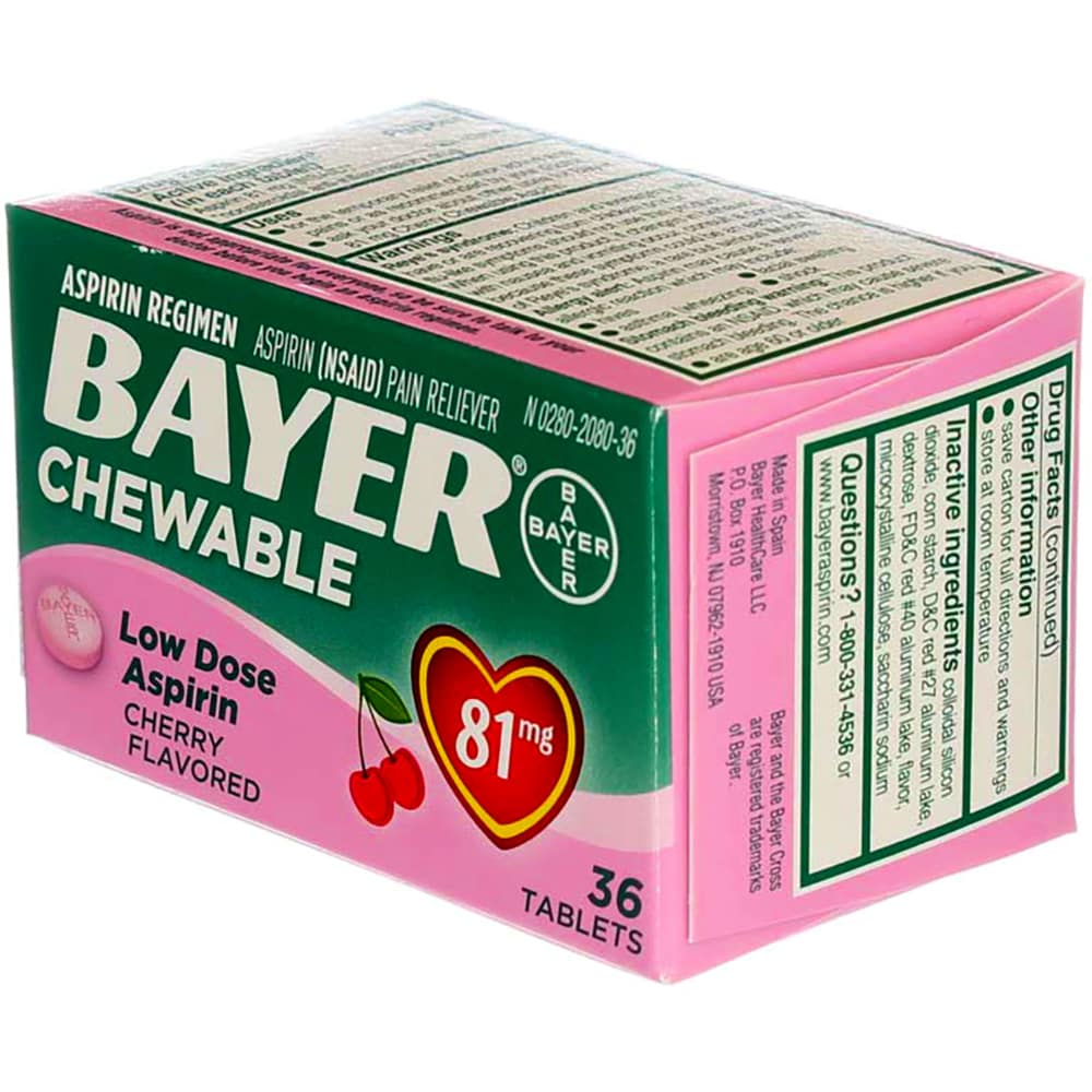 Bayer Chewable Aspirin Regimen Low Dose Pain Reliever Cherry Tablets
